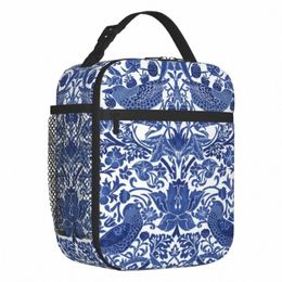 porselein blauw oosters vogelpatroon geïsoleerde lunchtas tas voor vrouwen chinoiserie thermische koeler food lunchbox buitenreizen Q0Z3#