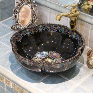 Porcelaine faite à la main salle de bain chinoise céramique art lavabo éviers noir colorgood qté Aprij