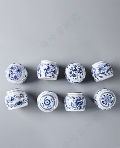 pot de stockage de poudre de porcelaine pot en céramique pot d'étanchéité général petite poudre de céramique mini boîte à thé bleu et blanc