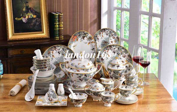 Ensemble de vaisselle de style occidental en porcelaine porcelaine motif animal 58pcs ensembles de vaisselle ensembles de café en céramique cadeaux de mariage de pendaison de crémaillère