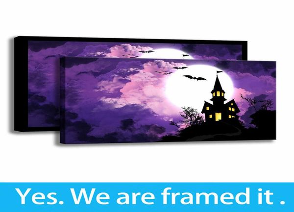 Décor de porche, impression d'art mural sur toile, peinture d'halloween Bat039s nuit, Art encadré prêt à accrocher, support de personnalisation 4694017