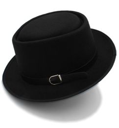 Chapeau à tarte au porc pour femmes hommes avec cuir de mode pour papa laine Fedora Fedora pour lady gambler trilby taille 58cm4419103