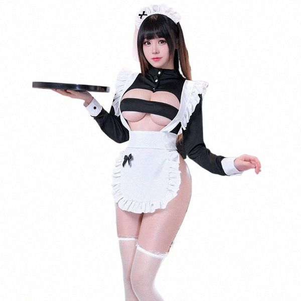 Porno Anime Maid Uniforme Mujeres Sexy Cosplay Disfraz Kawaii Girls Erótico Maid Outfit Lencería Traje de esclavo blanco y negro 84Hd #