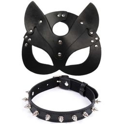 Porn Fetish Head Mask Whip BDSM Bondage RESTRRAINTES PU Leather Cat Halloween Masque Roleplay Sex Toy For Men Women Cosplay Games Q0813123089