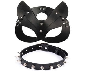 Porno Fetish Head Mask Whip BDSM Bondage Beperkingen PU Leather Cat Halloween Mask Roleplay Sex Toy For Men Women Cosplay Games Q0815507495