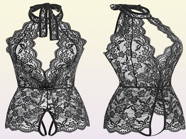 Lingerie porno Costumes érotiques sexy dentelle soutien-gorge ouvert robe de sexe pyjamas tentation perspective sous-vêtements femmes vêtements exotiques Q07203297527