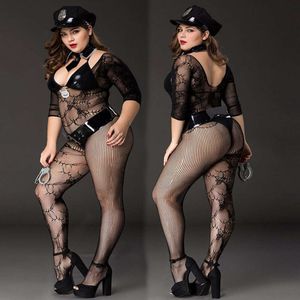 Porno Plus Size Vrouwen S Bodysuit Sexy Lingerie Politie-uniform Cosplay Erotische Latex Catsuit Kostuums Sex Rollenspel Outfits
