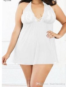 Porno rouge Sexy femmes Lingerie dos nu dentelle licou vêtements de nuit Robe col en v nuisette Robe chemise de nuit grande taille XXL 006