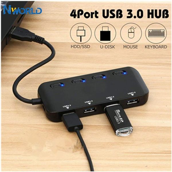 Puerto Micro USB Hub 3.0 Splitter Alta velocidad 480Mbps USB3.0 LED con interruptor de ENCENDIDO / APAGADO para tableta Computadora portátil