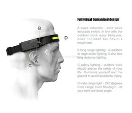 Verstelbare LED-hoofdlamp voor buiten Superheldere waterdichte USB oplaadbare hoofdlamp COB-bewegingssensorlamp Lichtband Hoofdlampen voor fietsen Alkingline
