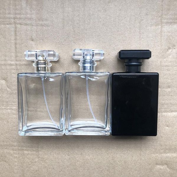 Botellas de perfume en aerosol de vidrio portátiles de 100 ml con boquilla dorada, plateada y negra, recipientes vacíos para aromas cosméticos para difusor