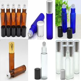 Portable 10 ml Mini Roll on Glass Bottle Fragance Perfume Amber Blue Blue Bottles transparentes de vidrio con rodillo de vidrio con bola de acero Staniless en S UFSM