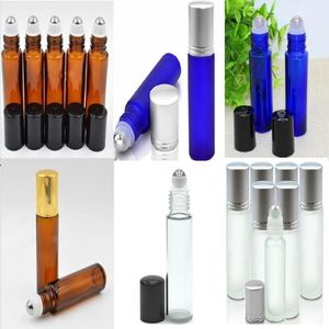 Portable 10 ml mini-rouleau sur bouteilles en verre Perfume parfum Amber Bleu à rouleaux en verre givré en bleu givré avec balle en acier sans emploi dans S Intm