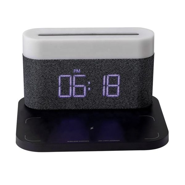 Cargadores inalámbricos portátiles de 10 W con mesa LED de atenuación de luz Control táctil 3 modos de color y reloj de tiempo para leer junto a la cama, dormitorio, sala de estar, mesitas de noche, oficina