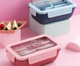 Draagbare 1100 ml Plastic lunchbox Bento Case Chopsticks Lepels Microwae Verwarming Lekbestendig voedselopslagcontainer