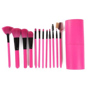 Draagbare 12in1 Fiber Zachte Borstels Make-up Kwasten Set Foundation Losse Poeder Blush Smudge Oogschaduw Wenkbrauw Lippenborstel Wenkbrauwkam Lash Roller Makeups Tool ZL0895