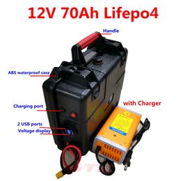 Batterie au lithium Portable 12v 70ah 60ah lifepo4 avec BMS pour onduleur de secours RV bateau onduleur voiturette de golf + chargeur 10A