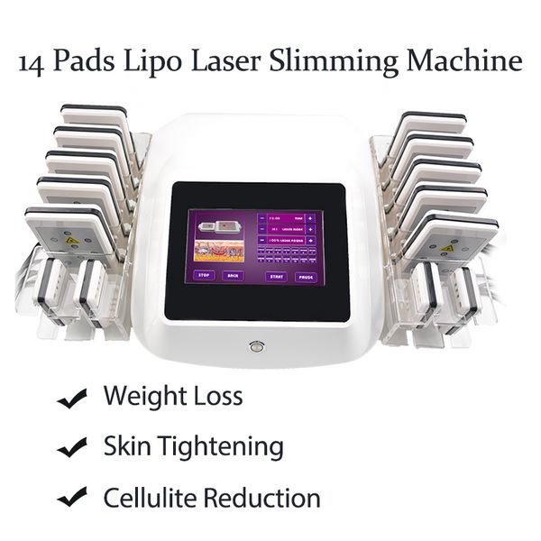 Equipo de adelgazamiento lipolaser portátil de 14 almohadillas máquina de belleza láser lipo para la reducción de la celulitis