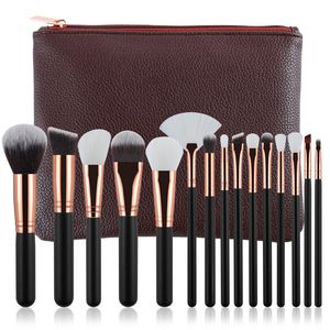 Ensemble de pinceaux de maquillage portables, 15 pièces, pinceaux cosmétiques, fond de teint, fard à paupières, Eyeliner, Kits de pinceaux de maquillage avec sac en cuir PU