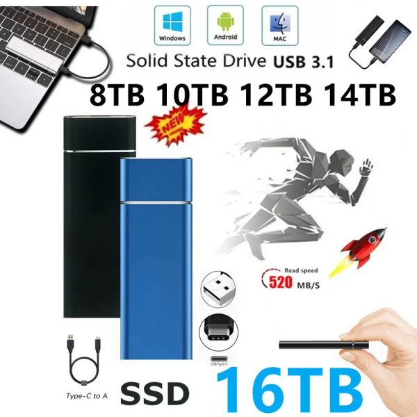 Portátil 16TB 10TB 8TB 4TB 2TB ESTADO EXTERNO ESTADO DISPACIONAR 8TB Dispositivo duro Computador SSD Disco duro móvil