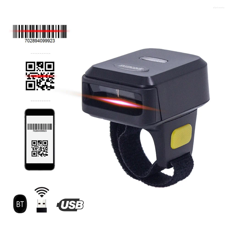 Portable 1D/2D Barcode Scanner Finger Handheld Wearable Ring Bar Code Reader BT Wireless Wired Connection With Offline Storage