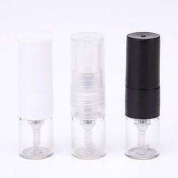 Bouteilles de parfum en verre portables de 1 ml, pulvérisateur de presse, huile essentielle, échantillons vides, tubes à essai, flacons avec bouchons transparents noirs et blancs, bouteille d'essai d'emballage cosmétique liquide