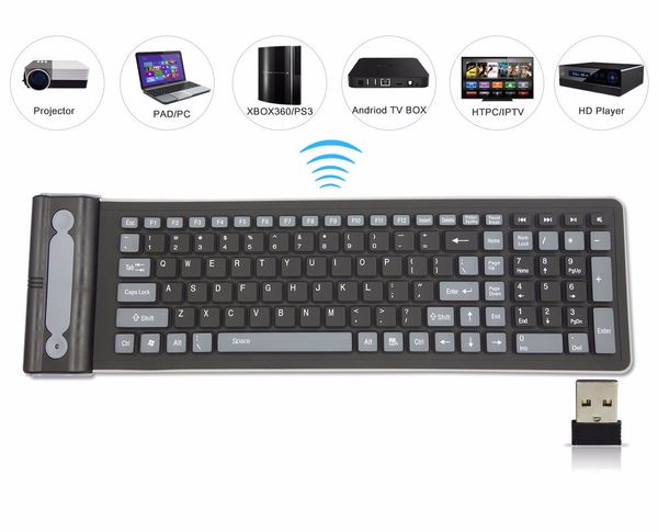 Teclado suave de silicona inalámbrico portátil de 2,4G, teclado plegable Flexible impermeable de 107 teclas, teclado de goma de bolsillo para PC y portátiles