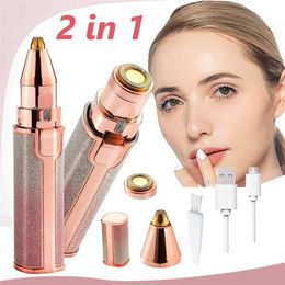 Portable 2 EN 1 Électrique Tondeuse À Sourcils Corps Féminin Rouge À Lèvres Forme Épilation Femmes Rasoir Indolore 220630