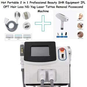 Draagbare 2 in 1 opt -machine HR IPL Haarverwijdering Nd Yag Tattoo Verwijdering Koolstof Stripping Skin Rejuvenat Ndyag Laser Machine voor Beauty Salon Spa