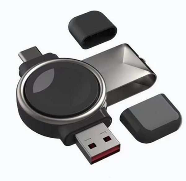 Cargador inalámbrico portátil 2 en 1 para iWatch Estación de acoplamiento de carga rápida magnética Tipo-C USB para Apple Samsung Watch Series 7 6 SE 5 4 3 2 en caja minorista