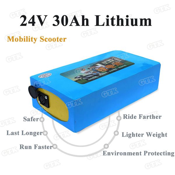 Batterie d'alimentation rechargeable au lithium pour Scooter de mobilité Portable 24V 30AH avec boîtier en PVC BMS pour moto de vélo électrique