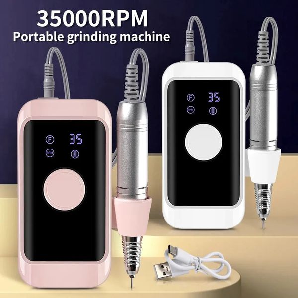 Machine électrique portative de perceuse à ongles de 35000 tr/min rechargeable pour l'enlèvement d'ongles acryliques de manucure outils de Salon d'art d'ongle de polissage 240315