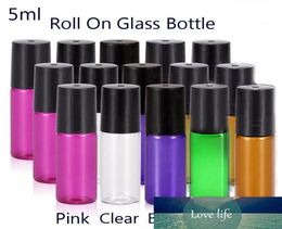 Portable 50pcslot 5ml16 oz MINI ROLL ON bouteille en verre parfum PARFUM BOUTEILLES EN VERRE HUILE ESSENTIELLE En Acier Métal Roller ball8972753