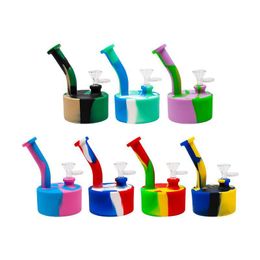 Narguilés portables 5inches Silicone Bong Water Pipes Recycleur amovible dab rig pour fumée incassable Impression couleur bongs silicones