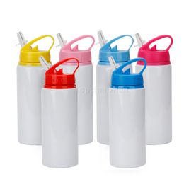 Tazas Sippy portátiles de 600ml, botella de agua de 20oz en blanco para sublimación DIY, vaso deportivo para niños, taza de aluminio para beber con tapas de pajitas