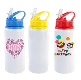 Portable 600ml Sippy Cups DIY Sublimation Blanks 20oz Botella de agua Kids Sport Tumbler Taza de aluminio Taza para beber con tapas de pajitas FY5406