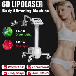 Portátil 6D Láser Lipo Máquina para adelgazar Pérdida de peso Quemar grasa Eliminación de celulitis Luz láser verde roja Equipo de belleza Salón Uso doméstico Pantalla táctil de 8 pulgadas