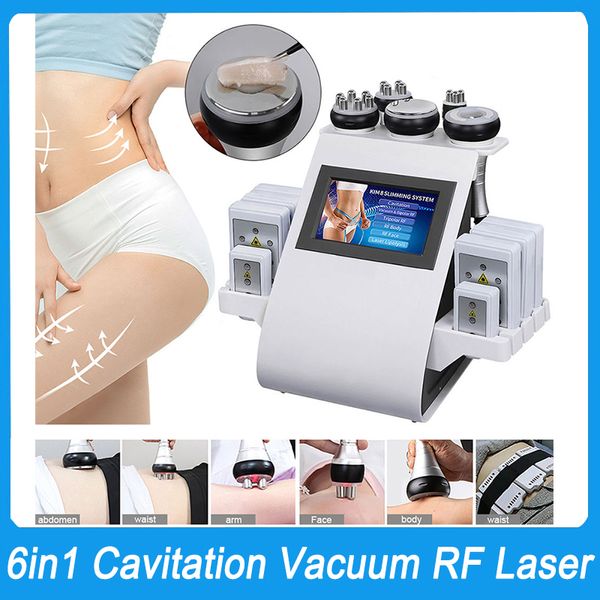 Système portatif 6in1 Lipo Cavi amincissant la machine laser 40K Cavitation ultrasonique RF Massage de liposuccion sous vide Resserrement de la peau Mise en forme du corps Sculpture Lifting du visage