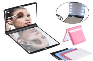 Draagbare 8 LED -lichten Make -upspiegels Dubbleed Cosmetic Mirror Vouw Compact Pocket Mirror met lampen Women Beauty Tool4044917