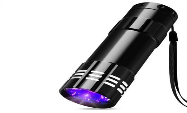 Portable 9 Mini LED Lampe de poche LED Mini UV Ultra LED Torche violette Lampe noire Lampes de poche Blacklight Main Violet Lumière Aluminium Uef6858995