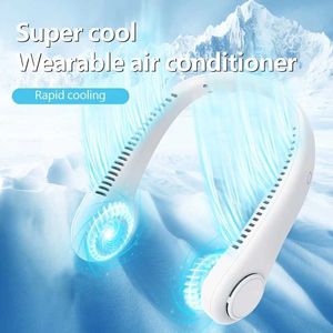 Refroidisseurs d'air portables 2024 1200mAh Nouveau mini ventilateur monté sur le cou portable Portable sans brosse Chargement refroidisseur d'air à 3 vitesses Ventilateur de sport d'été extérieur Y240422