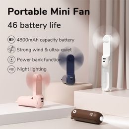 Refroidisseurs d'air portables JISULIFE Ventilateur portable Mini ventilateur de poche USB 4800 mAh Recharge petit ventilateur de poche avec batterie externe Fonctionnalité de lampe de poche 230314