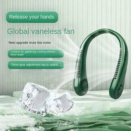 Enfriadores de aire portátiles Nuevos Mini Neck Portable No Bladeless Hanging Neck USB recargable Silent Lazy Air Endreling 3 velocidades Mini Sport Fanking Y240422