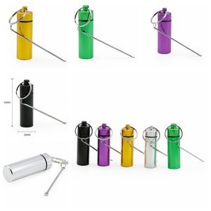 Portable Alliage D'aluminium Clé Boucle Anneau Snuff Snorter Sniffer Poudre Nez Bouteille Boîte À Pilules Conteneur Magasin De Stockage D'herbes Utilisations Multiples DHL