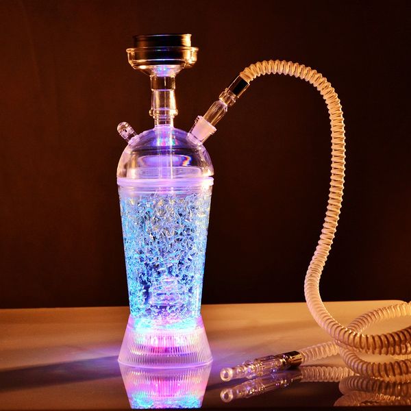 Portable Arabe LED Tuyaux D'eau Voiture Narguilés Shisha Bongs Kit Dab Rig Acrylique Narguilé Recycleur Rigs Double Tube Bar Partie Fumer Bongs Hauteur 30.5 cm