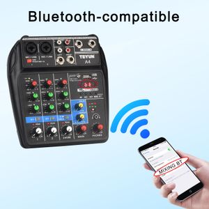 Portable Audio Sound Mixer Delay Repeat Effect 4 Channel 48V met Bluetooth Mixing Console USB PC Record Play Broadcast Tabel A4