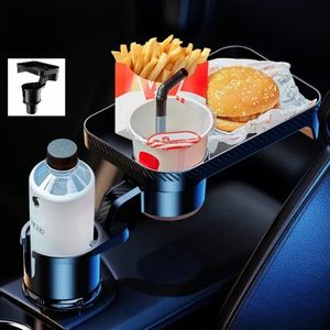 Portavasos portátil para coche, bandeja de comida acoplable, escritorio de mesa ampliado, bandeja de comida ajustable giratoria 360, expansor de portavasos