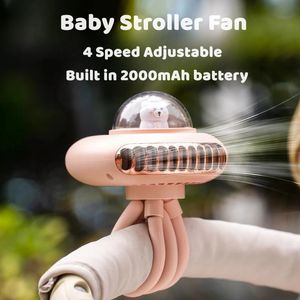 Porte-poussette portable Clip de ventilateur Tripod 2000mah Handheld Outdoor Tablefan flexible USB Charge Cart Pram Fan Mini Baby Refracte Fan 240508
