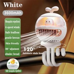 Porte-poussette portable Clip de ventilateur USB RECHARGable 3600mAh Bladeless Shake Head Handhed Handable Octopus Kids Pram Fan Summer 240508