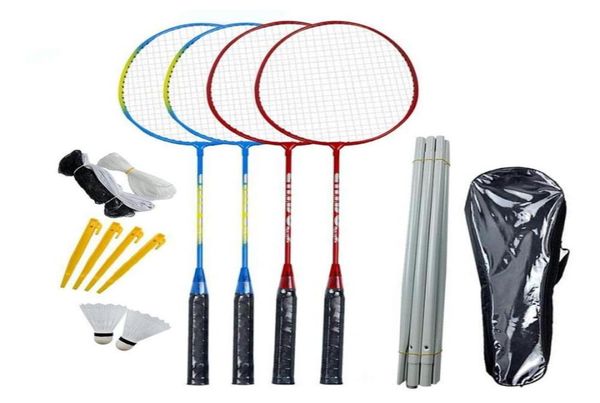 Ensemble de badminton Portable 4 raquettes avec poteau en filet facile à assembler pour le jeu de plage dans le jardin 212o7821642